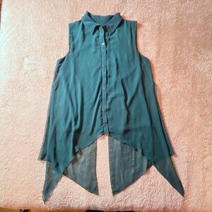 Adele & May Women's Green Handkerchief Hem Sleeveless Blouse Tank Y2K Flirty